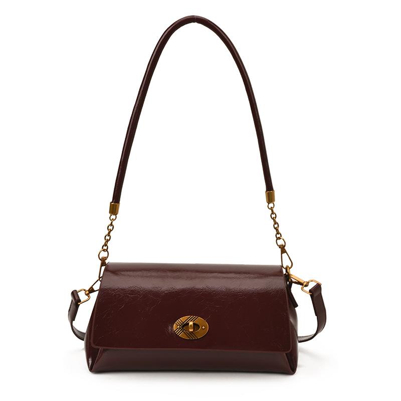 

Текстура кожи с масляной восковой пропиткой 2025 новая нишевая сумка-мессенджер ретро универсальная сумка через плечо модная литературная сумка-багет бордовый