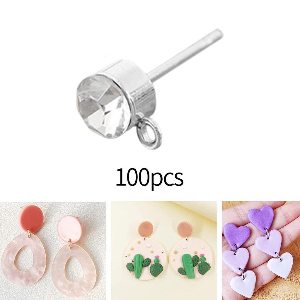 100 Pieces Rhinestone Earring Studs with Loop, DIY Supplies for Making Girls Women