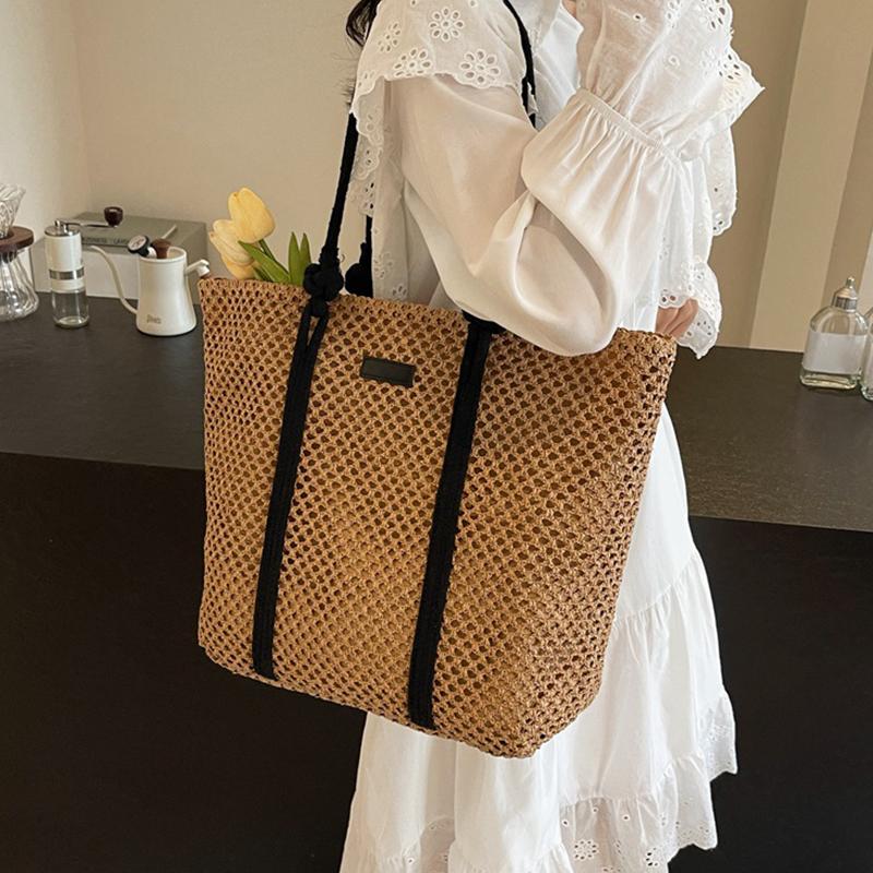 Summer Woven Straw Tote Bag Casual Beach Vacati Women Shoulder Bags Large Capacity Female Handbags Solid Color