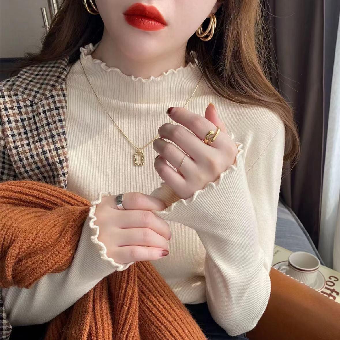 Женский вязаный топ с оборками - Облегающий свитер с длинным рукавом XL 60-68 kg 2200₽