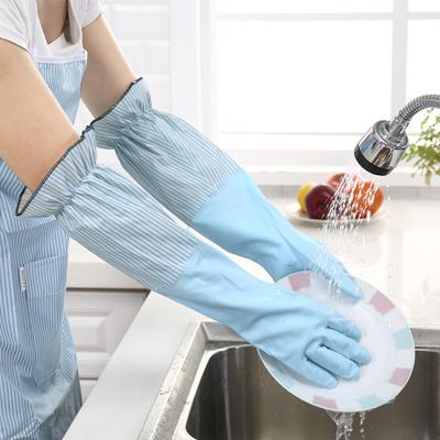 Warm Household Gloves with Flannel and Cuffs Kitchen Cleaning Gloves Washing Rubber Gloves Dishwashing Gloves Kitchen Gloves