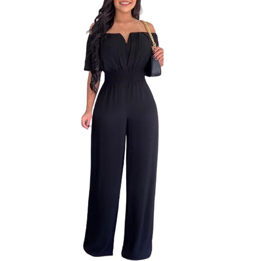Damen Ein-Schulter V-Ausschnitt Jumpsuit: Locker, Gerade, Vielseitig
