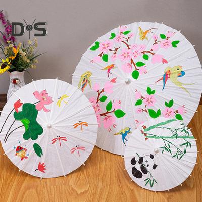 2 Stück weißer Papierschirm im chinesischen Stil zum Selbermachen, Basteln, dekorativer Ölpapier-Malschirm mit Holzgriff, orientalischer Sonnenschirm, Party-Geschenke