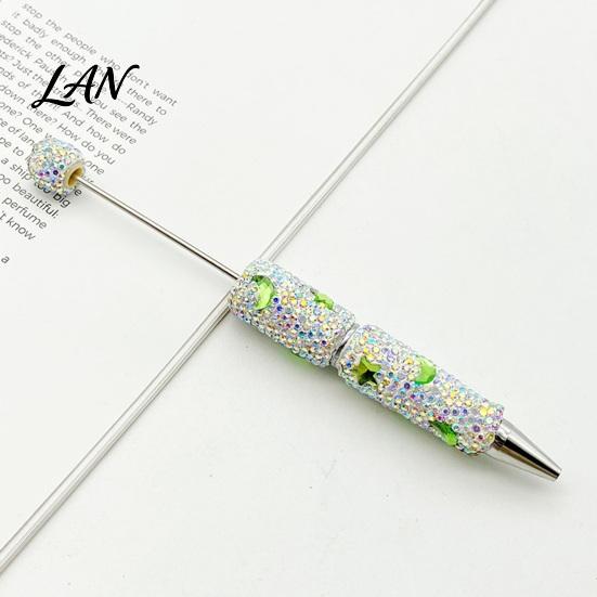 Shiny Rhinestone Pens Glitter Beadable Ballpoint Pen, Sparkly Star Moon Beaded Plastic Customizable DIY Handmade Gel Ink Pen for School Projects,