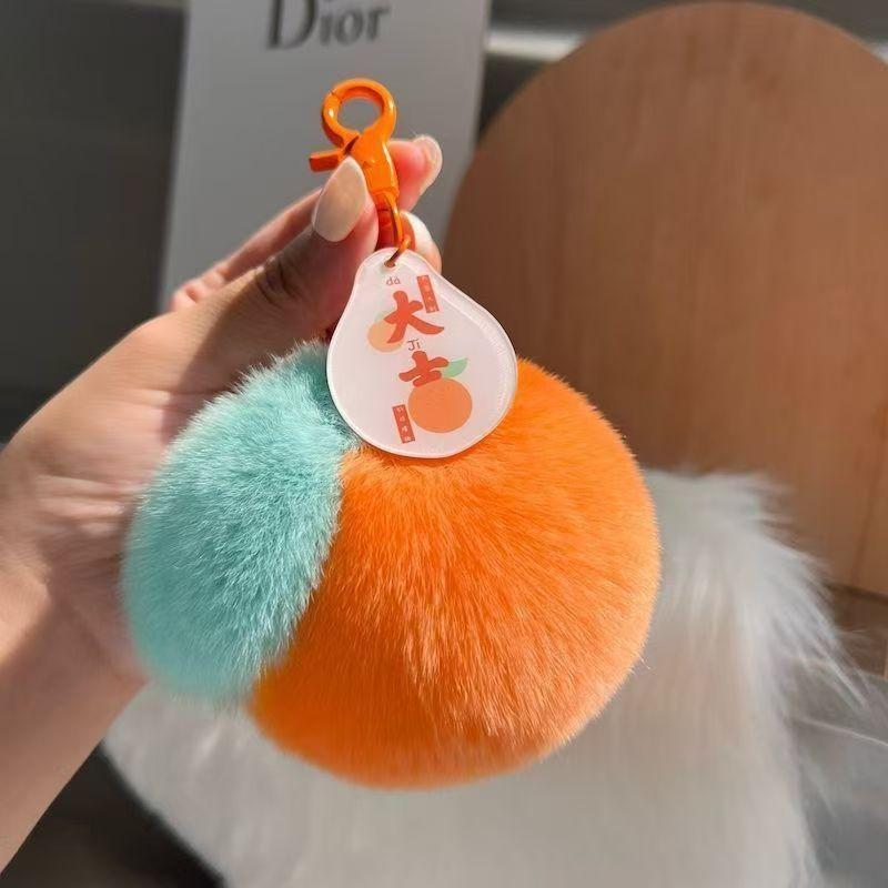 Kawaii Fluffy Persimmon Peach Plush Keychain Soft Stuffed Fruit Pendant for Backpack Bag Decor Girlfriend Gift