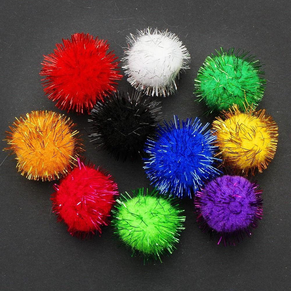 50pcs Interactive Glitter Balls Indoor Pom Pom Balls pet Toys Cat Sparkle Balls Toy  Puppy