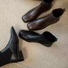 Chelsea high-heeled short boots women's spring and autumn single boots 2025 new elastic Martin boots thick heel leather thin socks boots