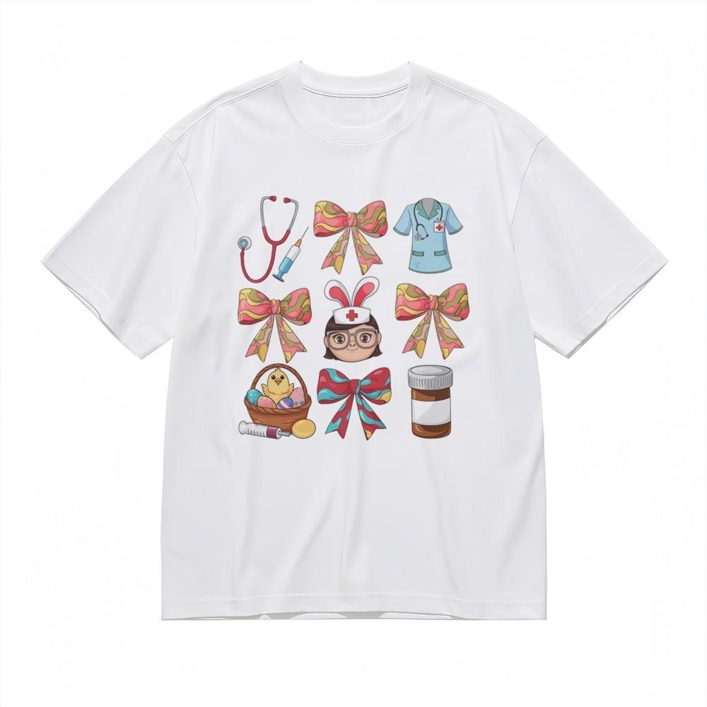 

Women s Comfy Slight Stretch Classic T-Shirt Little Doctor Rabbit Girl Print Tee M