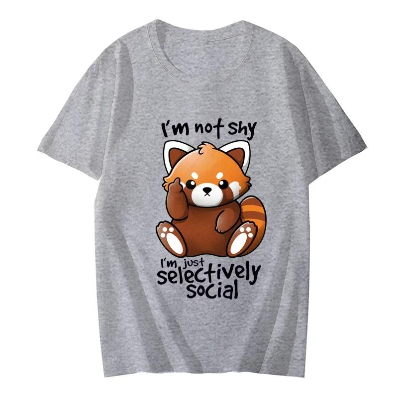 Shy Red Panda Print Tshirt for Unisex Clothes Chibi Animal Funny Cute Tshirt Short Sleeve Tee Tshirts Clothing Aesthetic Clothes