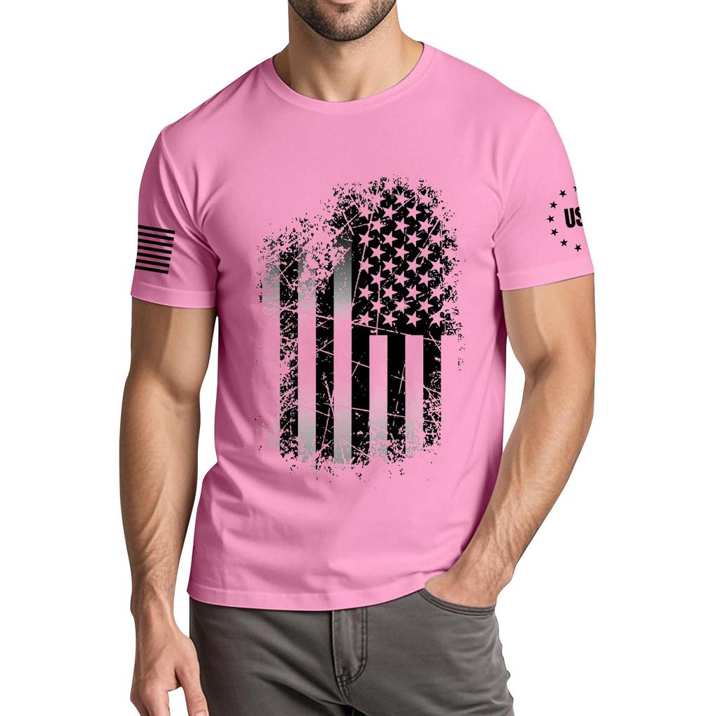 Men's Fashionable Casual Independence Day Printed Round Neck Short Sleeve T-Shirt Top