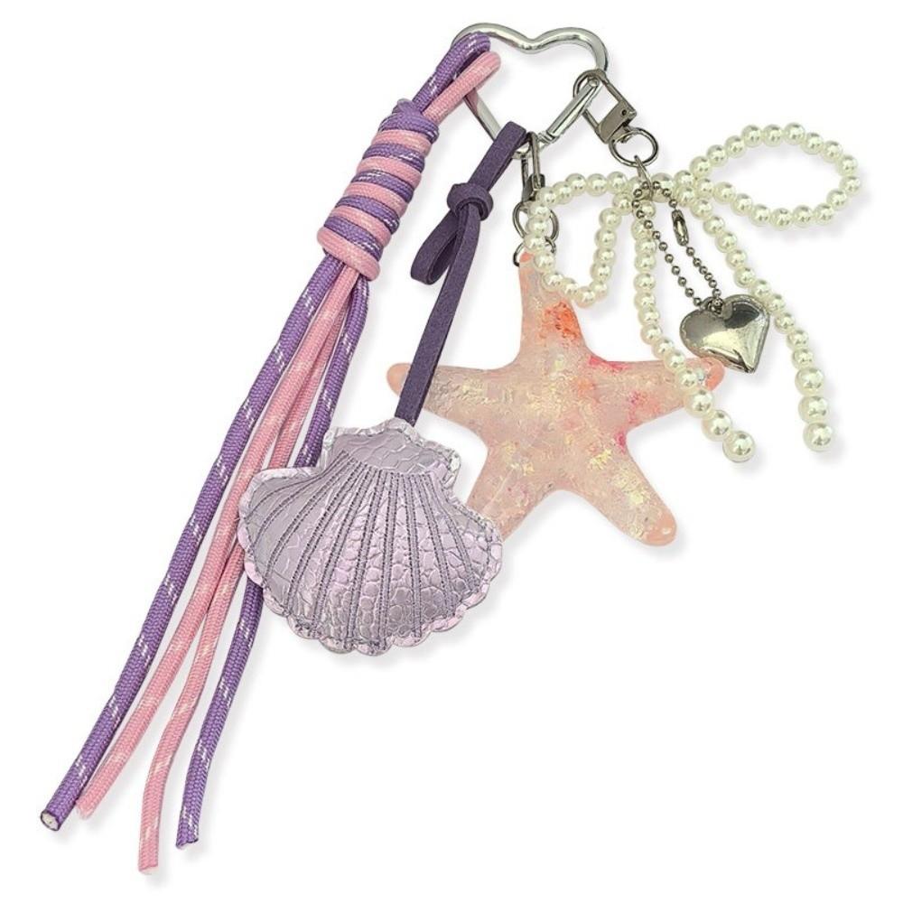DIY Jewelry Starfish Shell Keychain Pearl Bow Key Ring Fashion Mobile Chain Pendant  Women Girls
