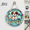 Round Wood Hanging Decor Dog Grooming Wooden Sign, Cartoon Wall Decoration, Durable Cute Puppy Plaque for Pet Shop Salon Door High Definition Art