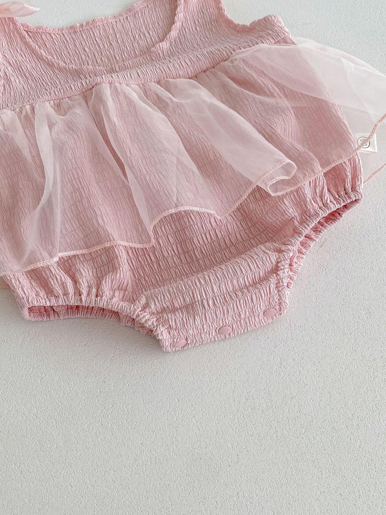 Summer Baby Romper: Pink Mesh Princess Dress with Sweet Bow for Newborn Girls