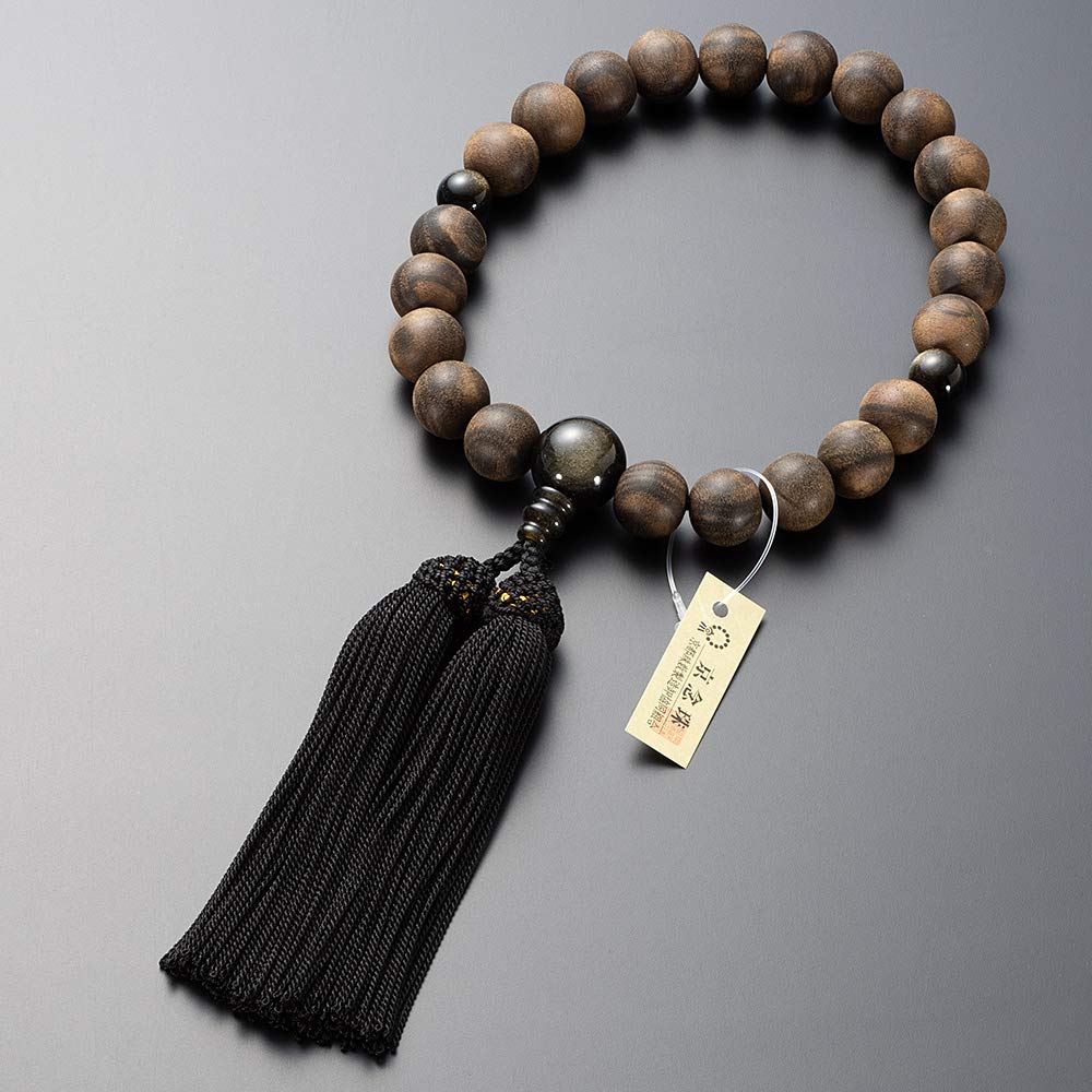 Takita Shoten Buddhist Altar Rosary for Striped Ebony Gold Obsidian 22 Silk Rosary Pouch Usable for All Buddhist Certificate Shop Kyoto-style Men,