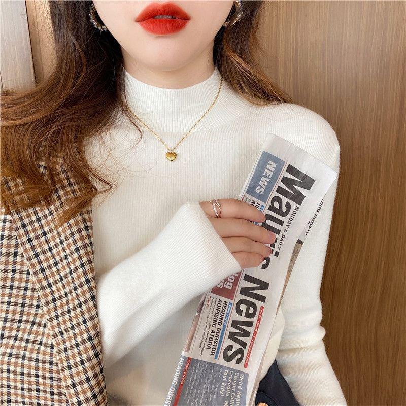 Zhongling Women's Half-High Neck Knitted Sweater, 2025 Fashionable Slim Fit, Long Sleeve for Autumn and Winter