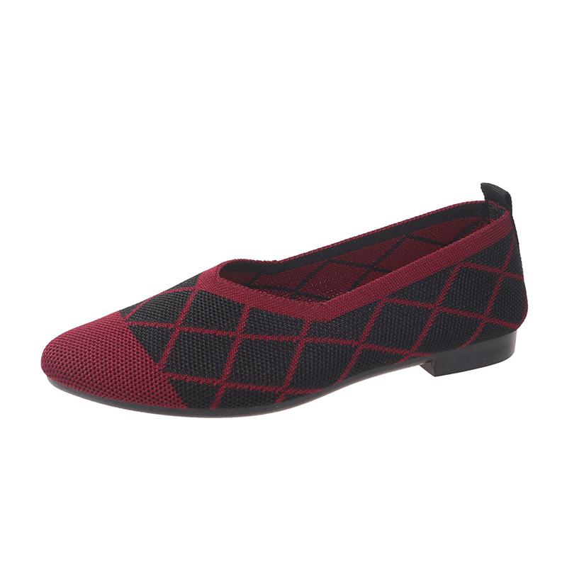 Women's Round Head Flat Shoes Mixed Color Knitted Slip on Shoes Casual Breathable Ballet Flats Woman Flat Shoes  Loafers Female