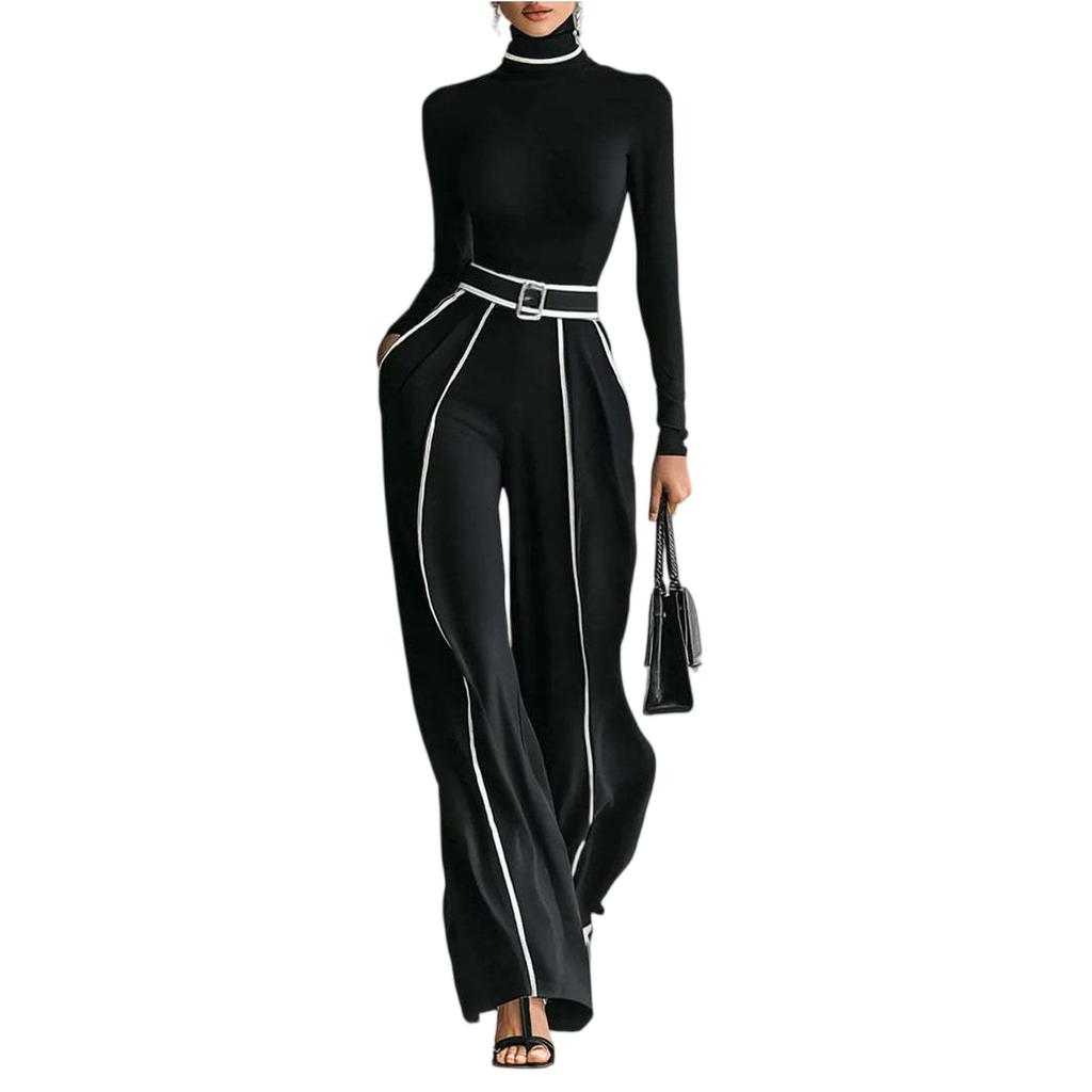 Women's Fashion Long Sleeve Casual Wide Leg Pants Two Piece Set