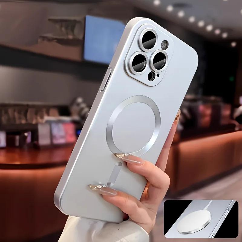 Magnetic Luxury Matte For Magsafe Wireless Charging Case For 18 17 16 15 14 13 Pro Max Glass Lens Protection Soft Cover