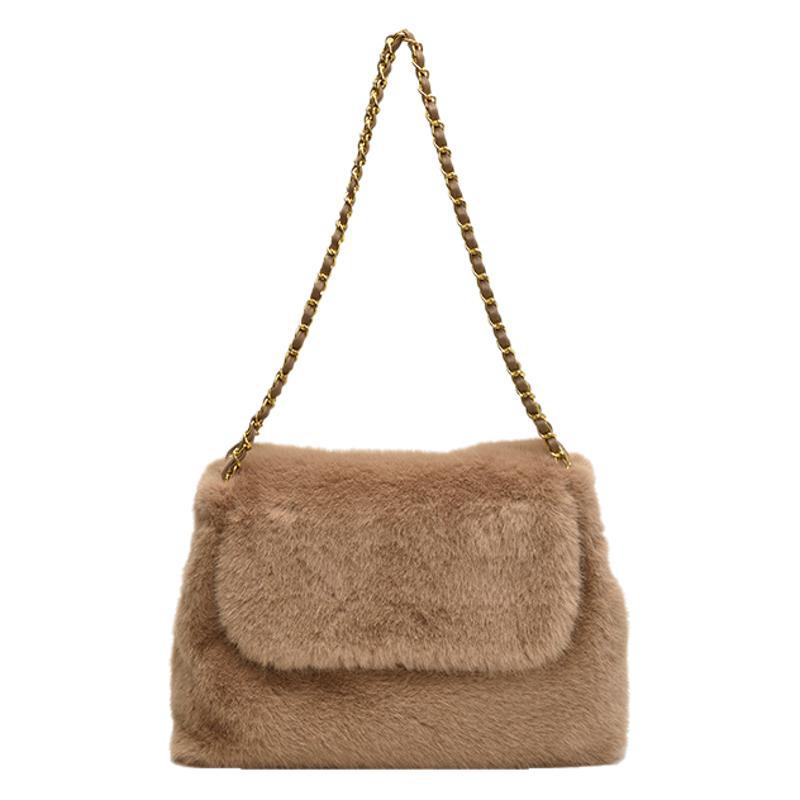 2025 Autumn and Winter New Fashionable Versatile Chain Bag Niche Design Plush Bag Large Capacity Underarm Bag Fluffy Bag