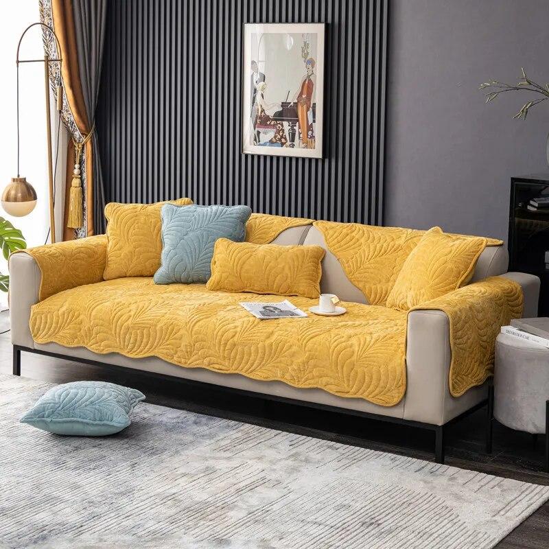 Chenille Sofa Cushion Non-slip 4 Season Universal Sofa Cover Solid Color Irregular Leaf Sofas Towel Living Room Decor Cushion
