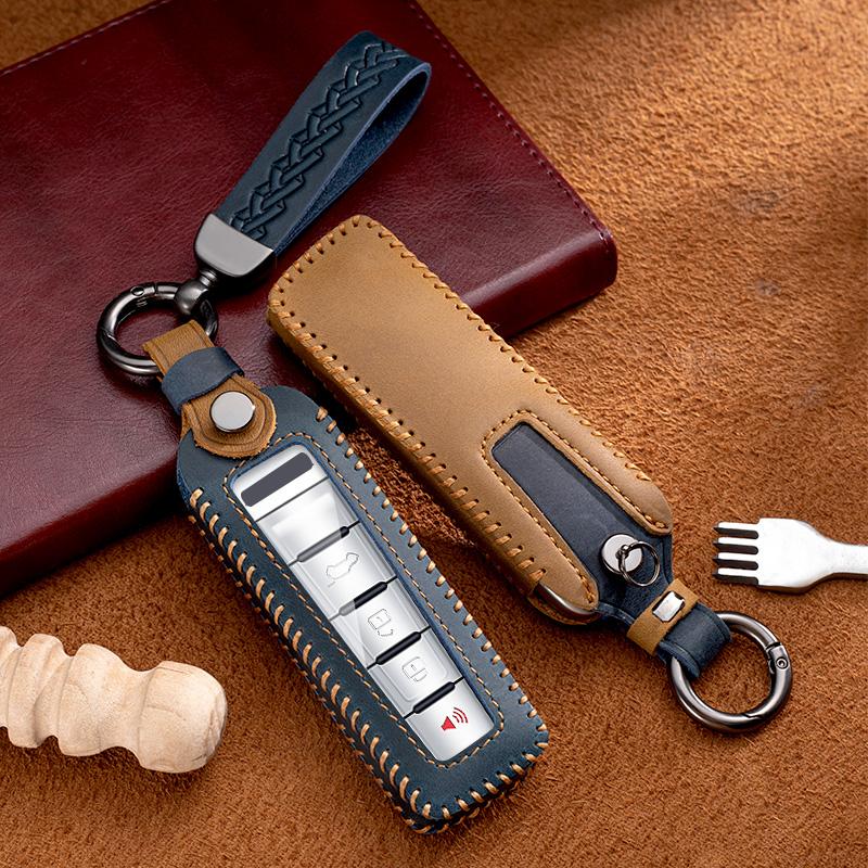 Leather Key Case Cover For Wey Vv5 Vv6 Vv7 P8 Gt 4 Buttons Smart Remote Key Shell Fob Cover Car Key Holder Bag Accessories