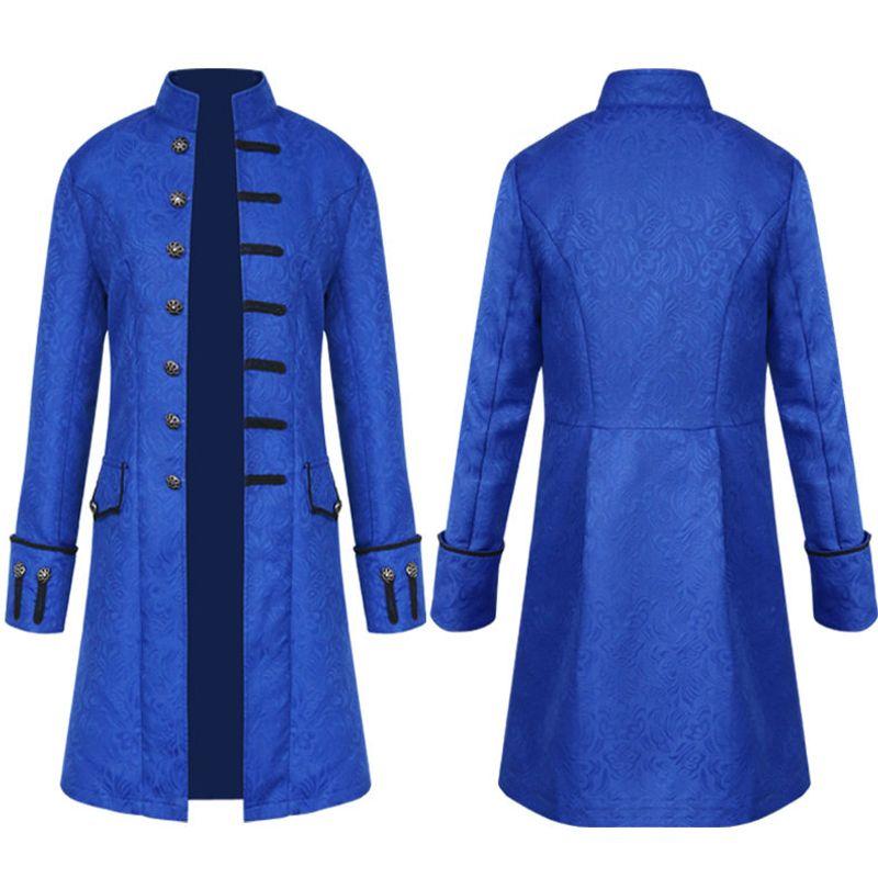 2021 New Foreign Trade European and American Men's Coat, Solid Color Fashion Steampunk Retro Men's Uniform with Stand Collar