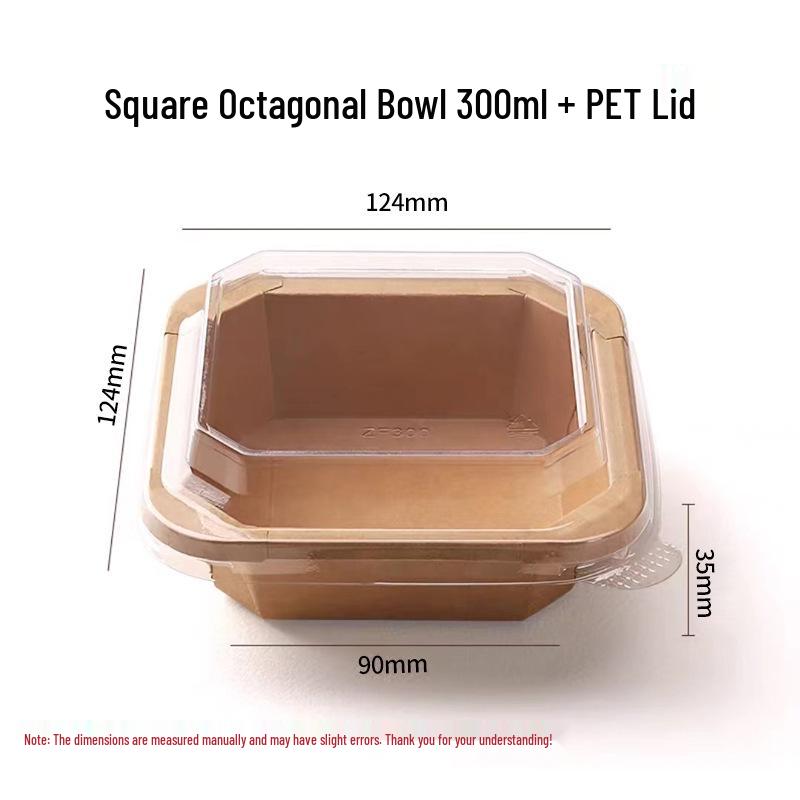 Biodegradable Kraft Paper Octagonal Square Takeaway Box for Light Meals, Desserts, and Salads Kraft Color