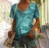 T-shirt con Volto Astratto Tasca Finta Stampa 3D T-shirt da Donna Scollo a V Manica Corta T-shirt Casual Y2K Top Harajuku Abbigliamento Femminile