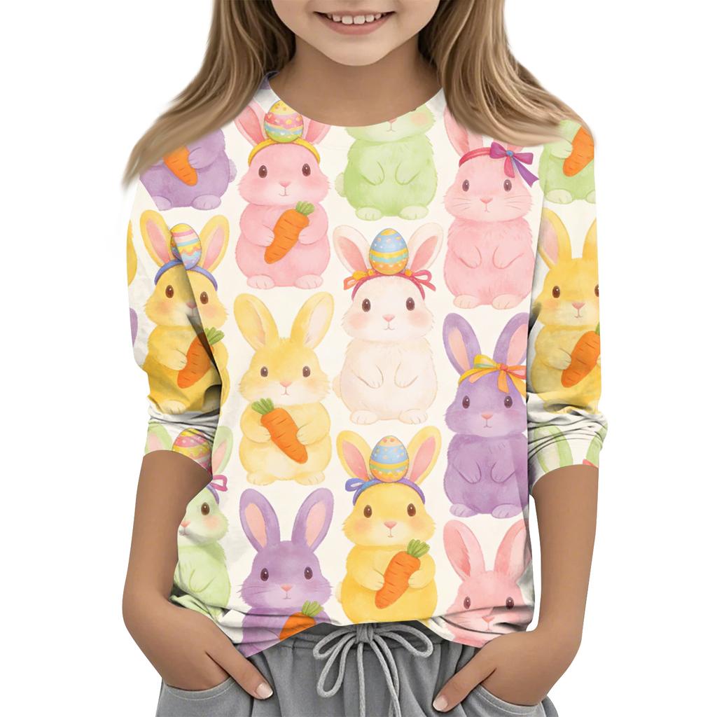 Children's Seven Quarter Sleeve Easter Print Round Neck Print Casual Top