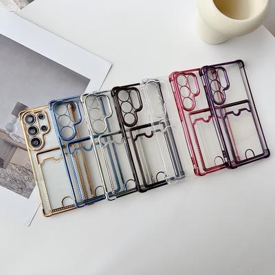 Plating Card Slot Clear Case Shell For Samsung S25 Edge S24 FE S23 Ultra S22 A56 A36 A55 A26 A16 Soft Silicone Shockproof Transparent Phone Cover