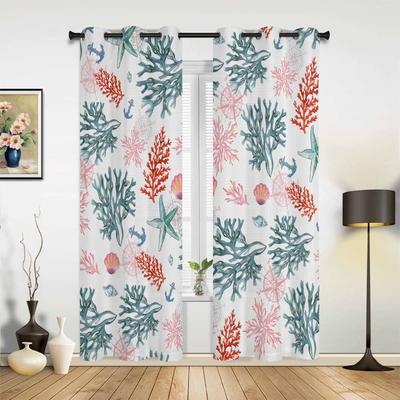 Cortinas de Ventana de Estrella de Mar de Coral, Ancla y Concha para Sala de Estar, Cortinas de Dormitorio de Lujo, Persianas y Cortinas de Cocina