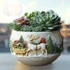Christmas Elk Presents Succulent Plant FlowerPot Silicone Mold Deer Reindeer Sleighs Gift Relief Resin Plaster Flower Pot Molds