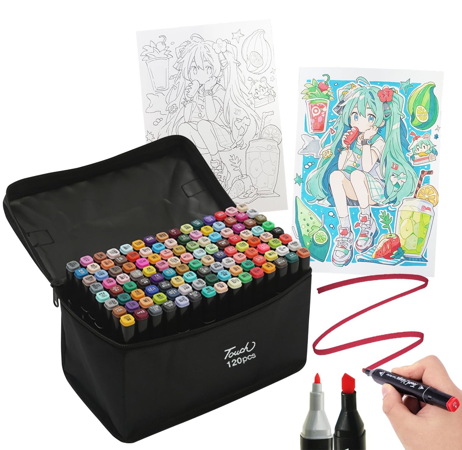 

FTBOL Illustration Marker Pens 120 with Thick and Fine Double Perfect for Alcohol Markers with Storage Perfect for and Office Stationery (80 Colors,