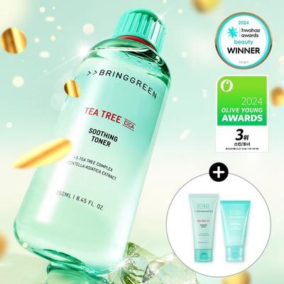 Bring Green Tea Tree Cica Beruhigendes Gesichtswasser, 500 ml (+ Creme 50 + Schaum 20)