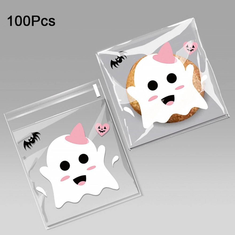 100Pcs Self-adhesive Trick or Treat Bags Plastic Candy Cookie Bags Halloween Candy Bags  Party