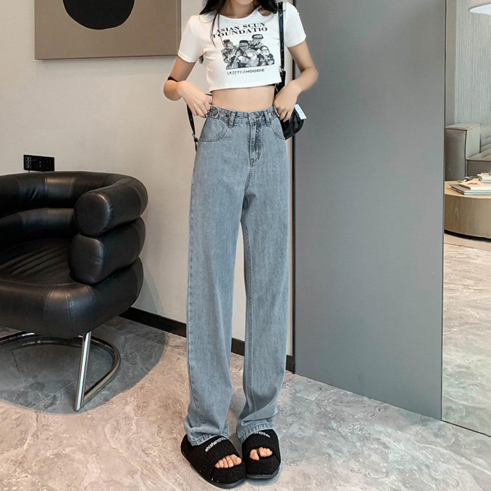 Versatile Niche High-waisted Wide-leg Jeans Women's Straight Loose New Thin Small Mopping Jeans