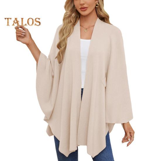 Cloak Tops Women Solid Color Batwing Sleeve Style Shawl Coat Mid-Length Cross Design Cloak Style Blouse
