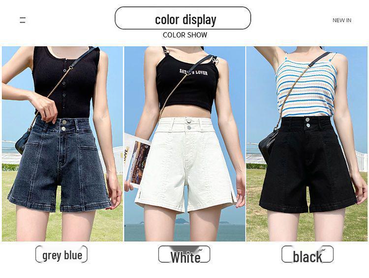 Women's Plus Size High-Waisted Elastic Denim A-Line Shorts - Summer Slimming Wide-Leg Trendy Hot Pants