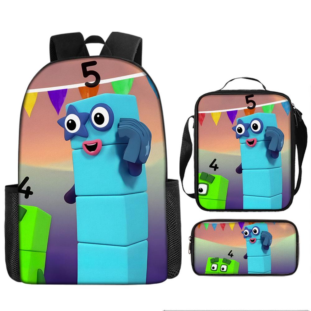 

Цифровые кубики Numberblocks Школьный рюкзак Большой вместимости Игровой рюкзак Сумка-саквояж Сумка для карандашей Рюкзак Набор из трех предметов Pencil case