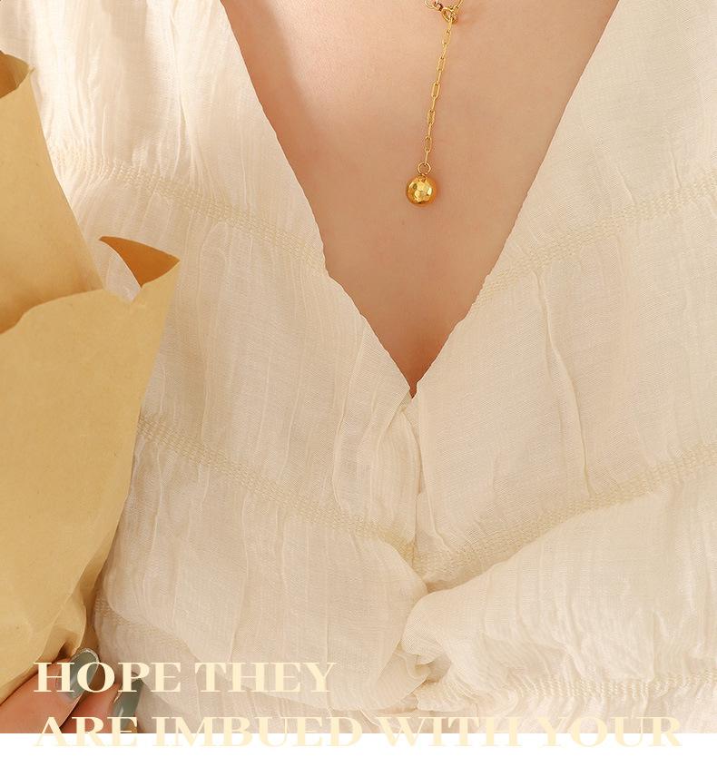Gold-Plated Geometric Polygon Sphere Pendant Necklace with Adjustable Tassel – Versatile Titanium Steel Clavicle Chain