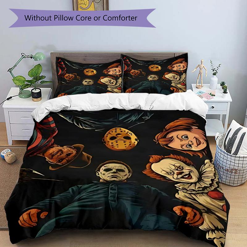 3pcs Horror Characters Duvet Cover Set, 1 Duvet Cover + 2 Pillowcases (No Insert), High-Definition Print, Home & Dorm Set Yy251208044