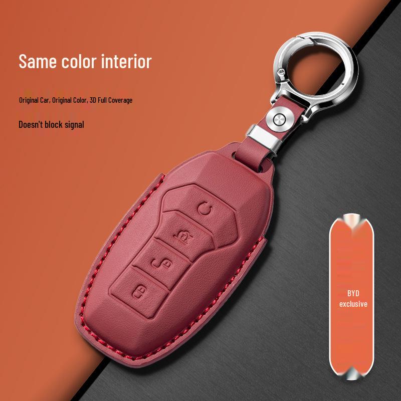 Genuine Leather Key Cover for BYD Qin Pro, Song Plus, Tang, New Energy Han, e9, Denza - Full Coverage