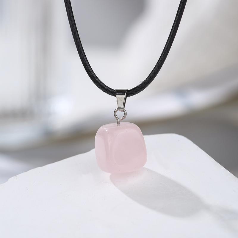 Natural Chakra Crystal Pendant Necklace High Quality Polished Assorted Stones Black Leather Rope Jewelry Gift for Yoga Enthusiasts