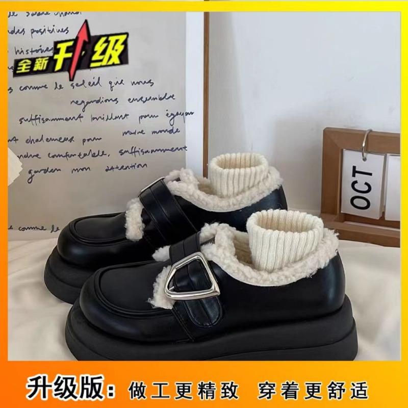 

Белые бархатные туфли на толстой подошве из маленькой кожи для женской зимы, новые ретро теплые лоферы 40