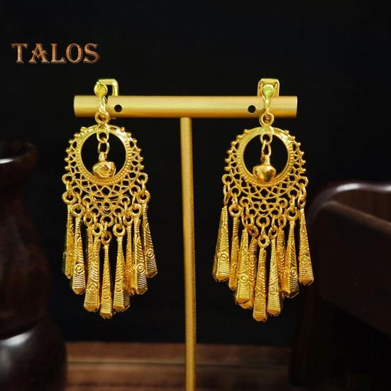 1 Paar Ohrclips für Damen, ausgehöhlt, Strass-Dekor, böhmische Quaste, Retro-Ethno, nicht durchdringend, Party-Performance, baumelnde Ohrringe