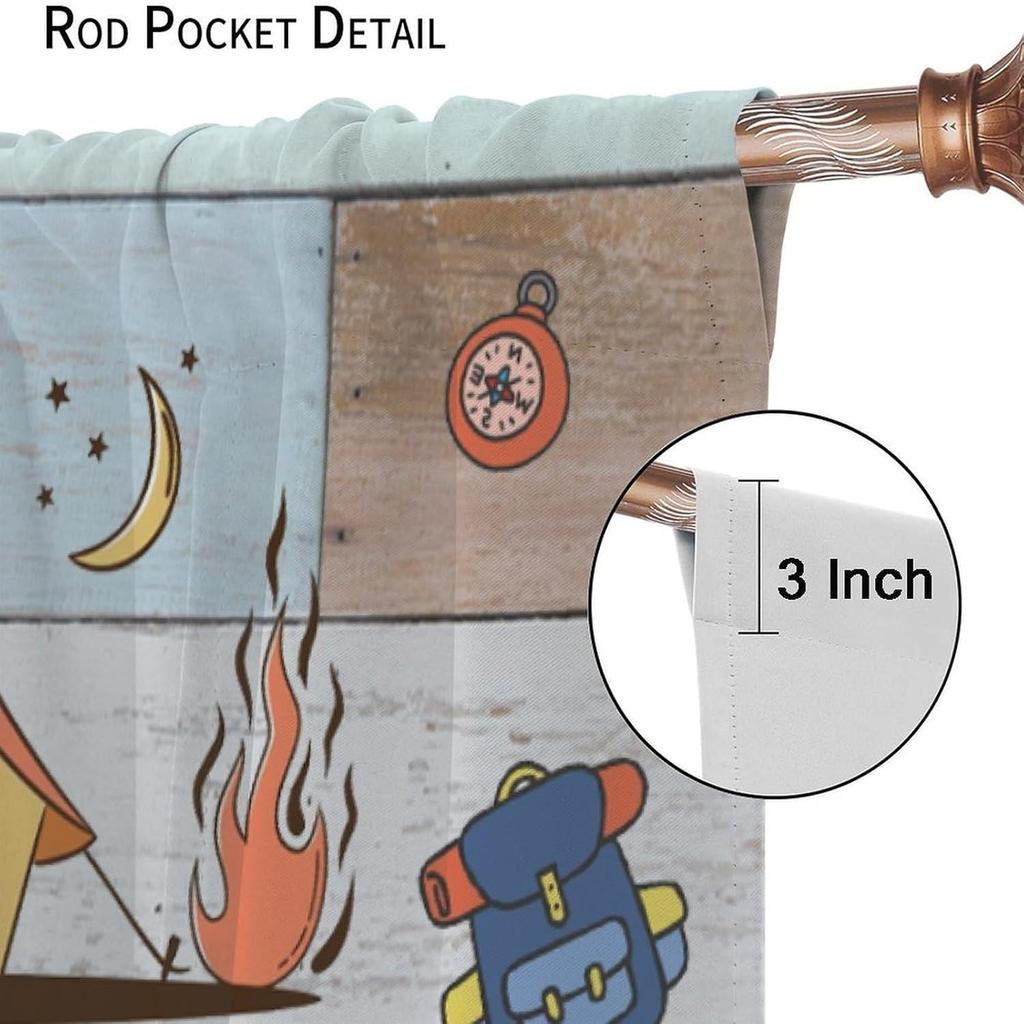 Retro Happy Camper Curta,Rustic Wood Plank Camping Travel Trailer Blackout Rod Pocket Window Curtain,For Boys Girls Living