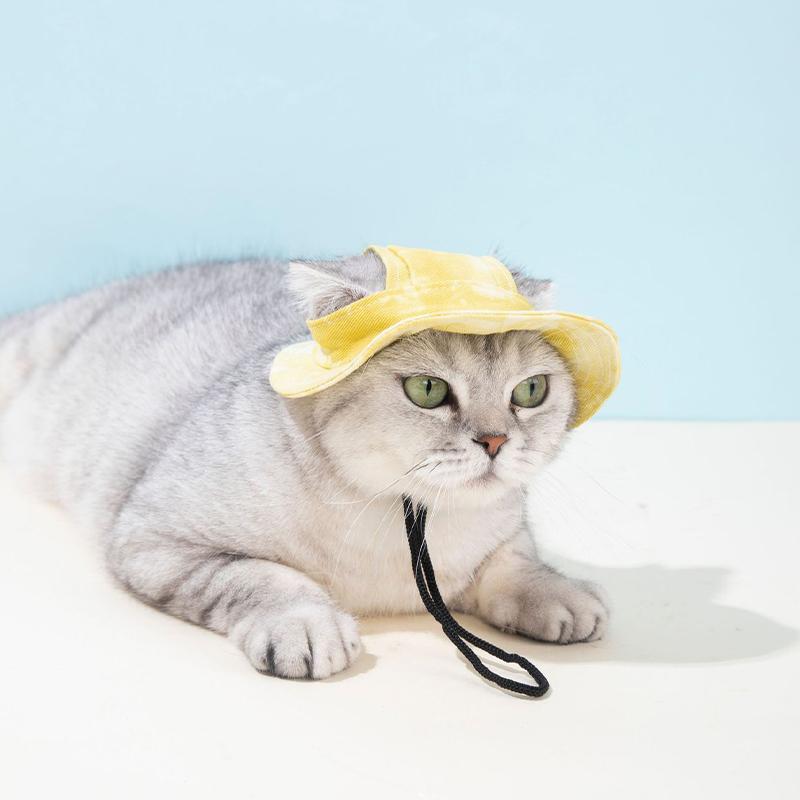 Cappello da Sole Estivo per Gatti con Fori per le Orecchie - Carino Cappellino da Pescatore per Gattini Per Protezione UV Traspirante Cappellino da Sole da Esterno per Gatti