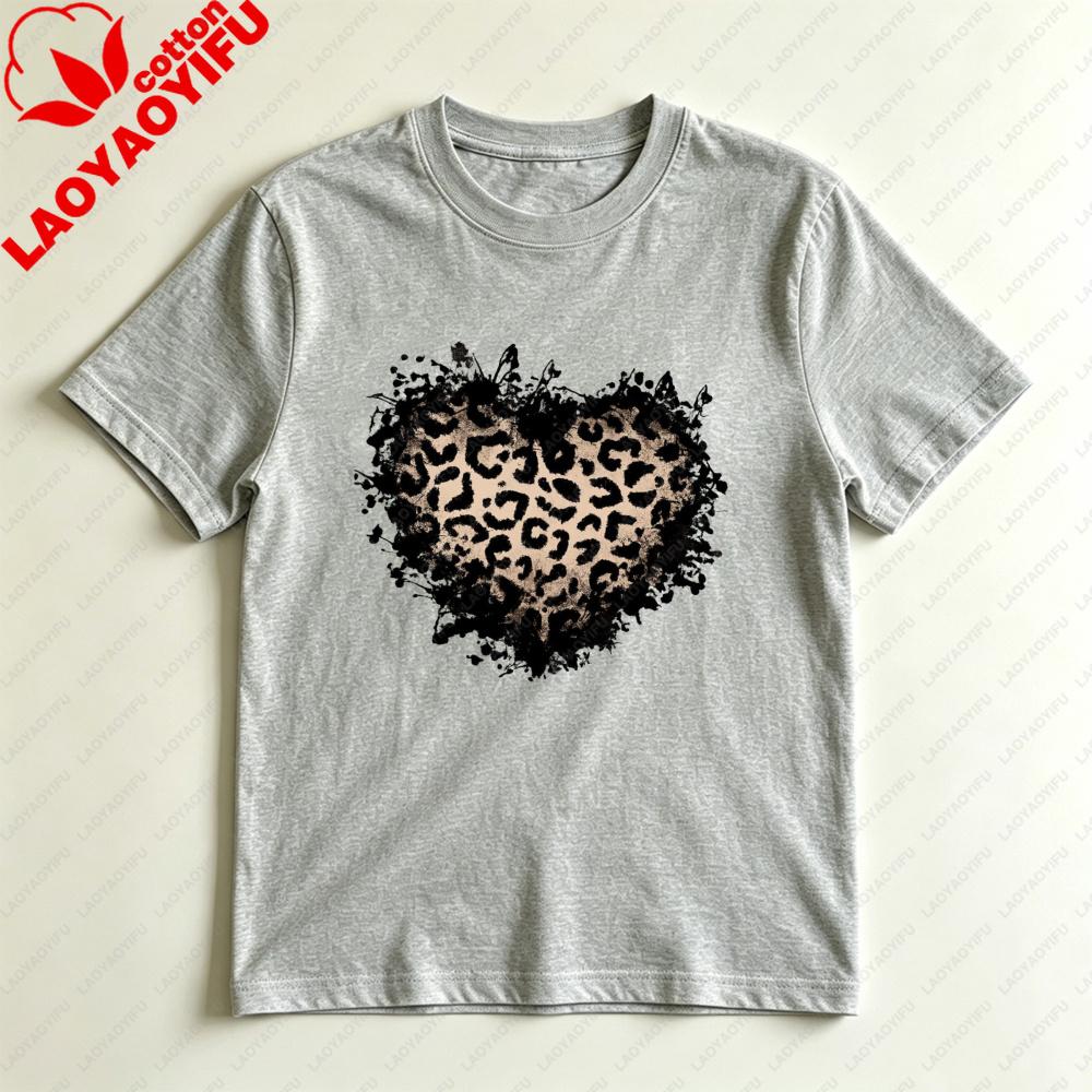 Leopard Print Grunge Heart Graphic Tshirt Trendy Graphic Tee 90s Retro Streetwear Unisex Summer Fashion Daily Life Cotton Tops