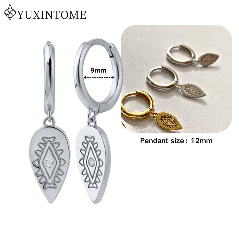 YUXINTOME 925 Silver Ear Needle Zircon Hoop gold Earrings For Women Square Plate Pendant Cutout Heart Earrings Fashion Jewelry