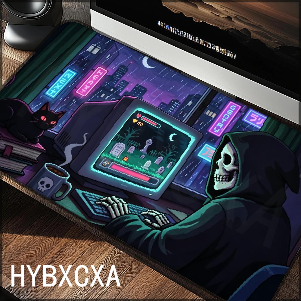HYBXAXC Skeleton Gamer Pixel Art Desk Mat Gaming Mouse Pad NonSlip Large for Office Home PC Gamer Computer Keyboard Mat Desk 800x400x2mm